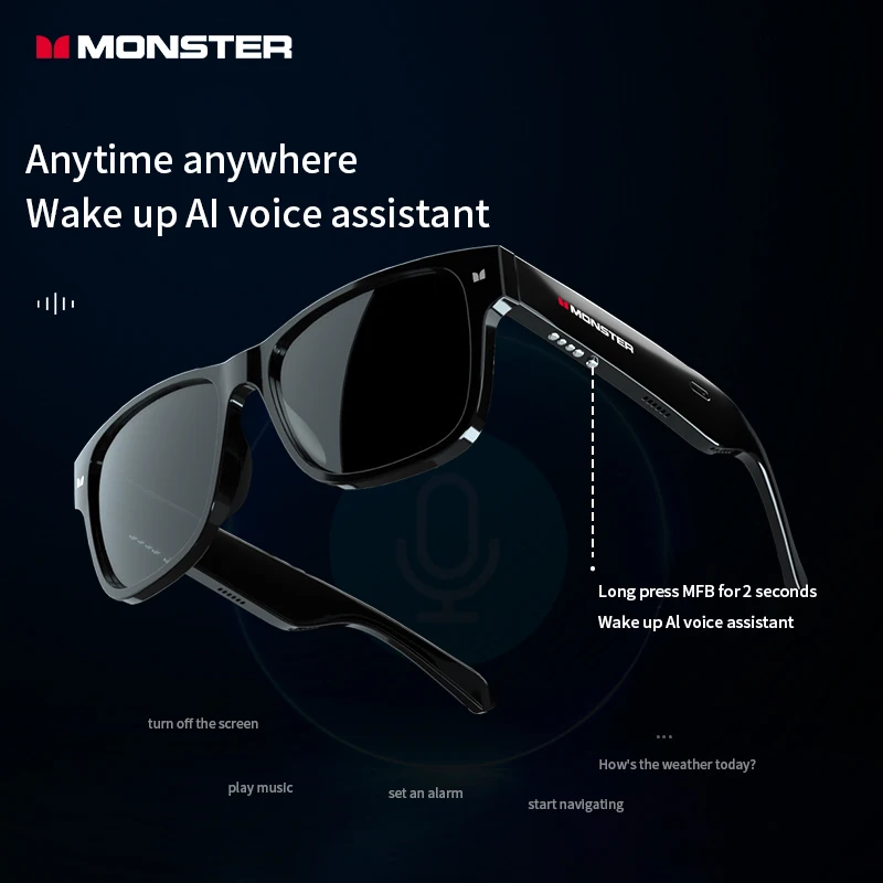 Monster Smart Glasses Headset Wireless Bluetooth Sunglasses Outdoor Sport Earphones Calling Music Eyeglasses With Mic