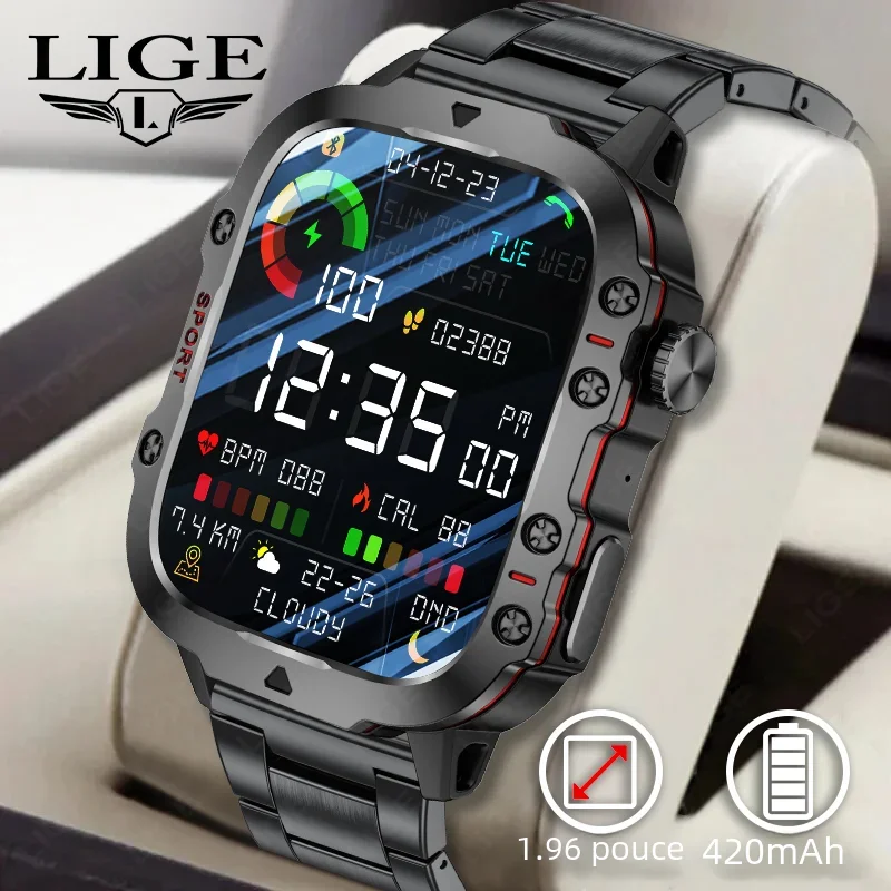 2024 Rugged Military Smart Watch Men Outdoor Watches lP68 Waterproof 2.01" Al Voice Bluetooth Call Smartwatch For Android lOS