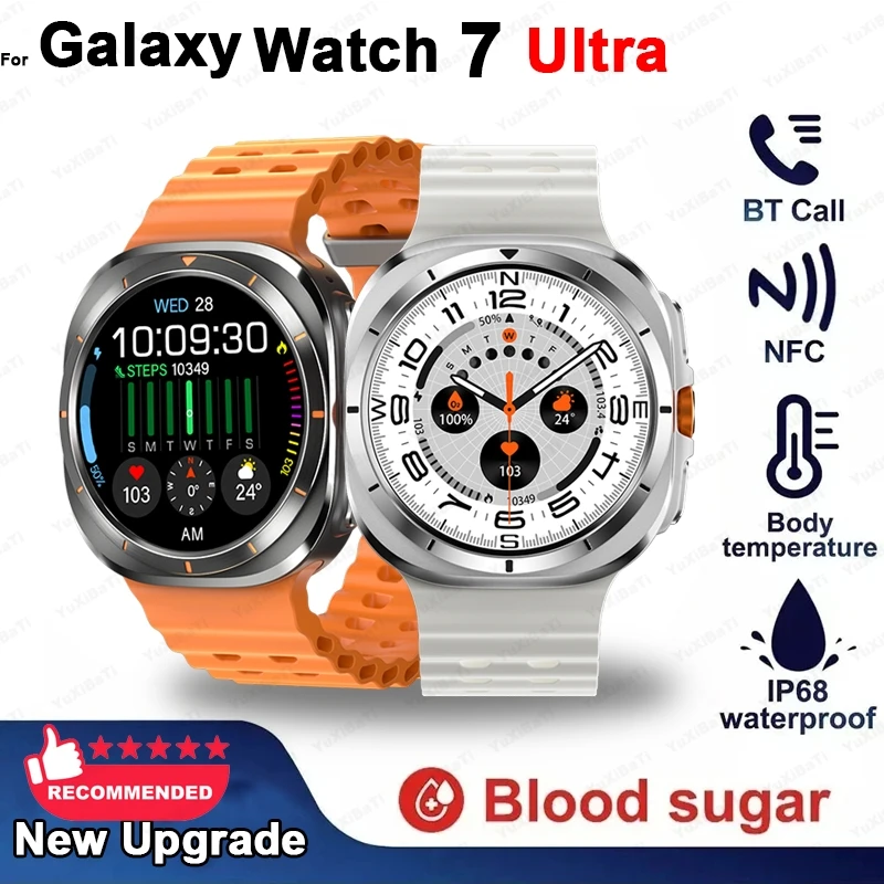 2024 New For Samsun Galaxy 7 AMOLED Smart Watch Men Blood Glucose Heart Rate Bluetooth Call NFC GPS Tracker Men Smart Watch