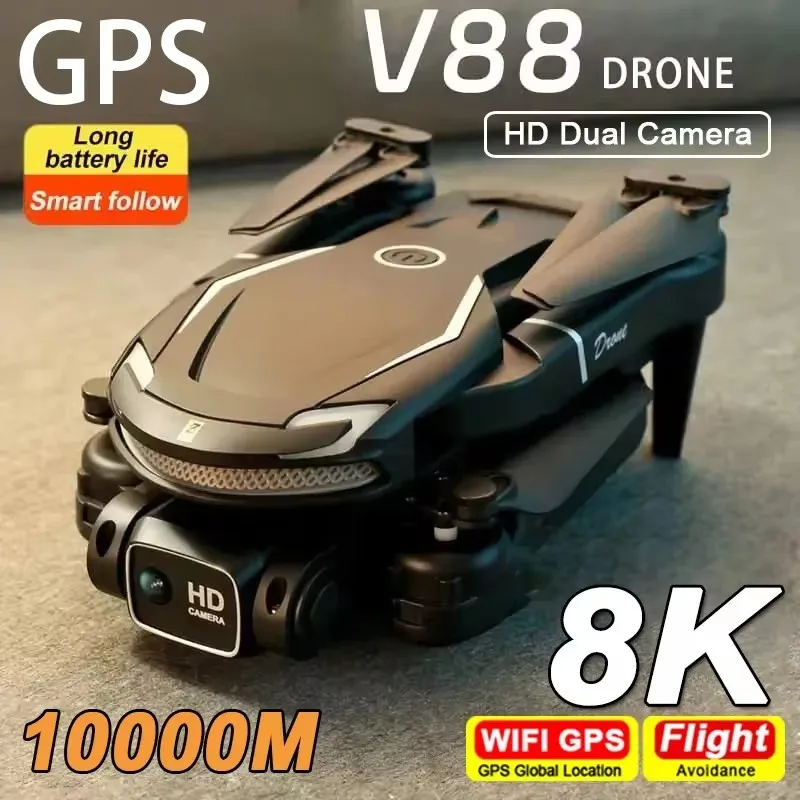 New V88 Drone 8K Professional HD Aerial Dual-Camera 5G GPS Obstacle Avoidance Drone Quadcopter Toy UAV 9000M Free Shipping Drone