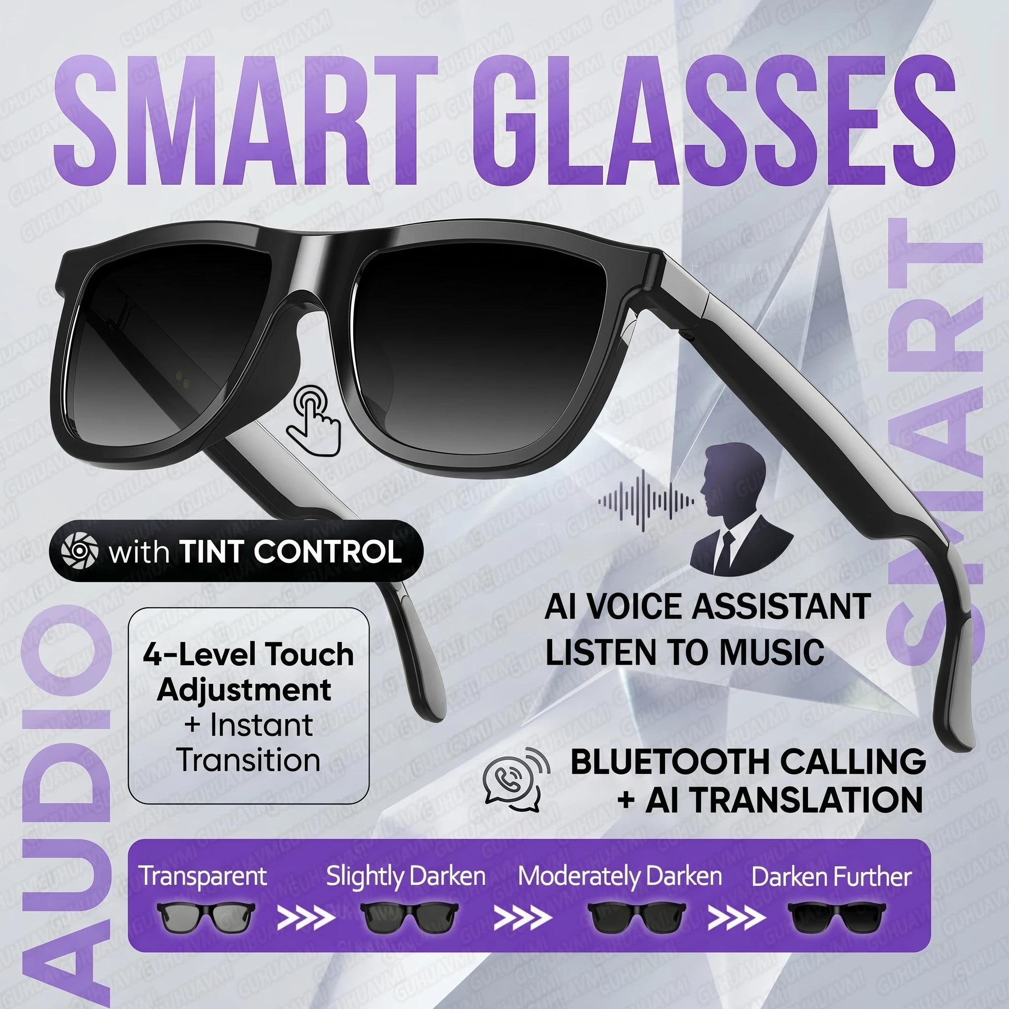 CoolWiz Smart Glasses — Touch Control, Electrochromic AI, Male/Female Options, AI Voice (ChatGPT), Supports 164+ Languages for Video Calls and Translation, Waterproof, Suitable for Outdoor Sports and Daily Use - gallery