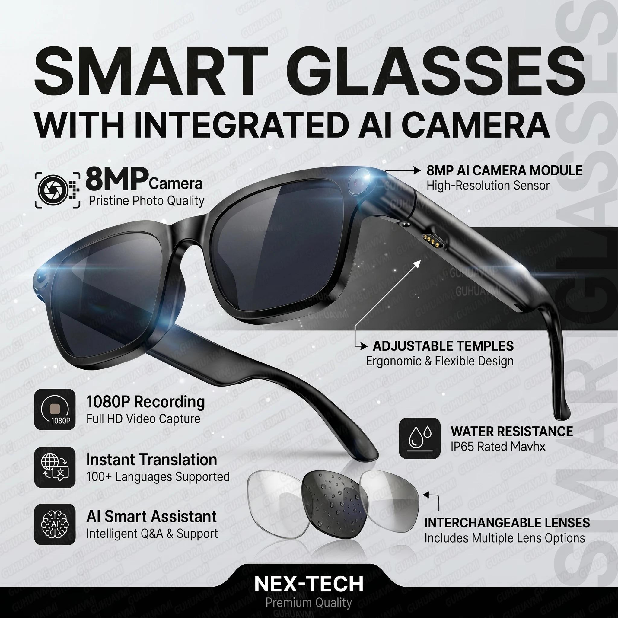 CoolWiz Smart Sports Glasses for Men – New Business Model, 8MP Camera, Anti-Shake, 100+ Language Translations via ChatGPT AI Assistant, POV Video Glasses, AI Glasses for Outdoor Sports and Daily Use - gallery