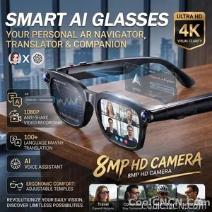 CoolWiz Smart Sports Glasses for Men – New Business Model, 8MP Camera, Anti-Shake, 100+ Language Translations via ChatGPT AI Assistant, POV Video Glasses, AI Glasses for Outdoor Sports and Daily Use - view 6