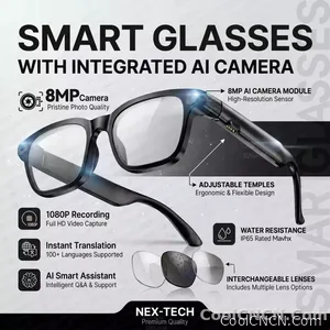 CoolWiz Smart Sports Glasses for Men – New Business Model, 8MP Camera, Anti-Shake, 100+ Language Translations via ChatGPT AI Assistant, POV Video Glasses, AI Glasses for Outdoor Sports and Daily Use - view 9