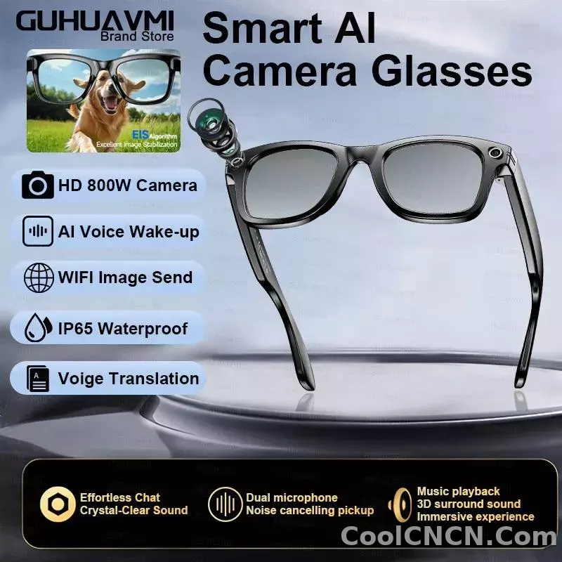 CoolWiz New4K Ultra HD AI Glasses for Men, Chat Function, IP65 Waterproof, AI Voice Assistant, 800W Camera, Bluetooth Calling Smart Glasses for Outdoor Sports and Daily Use - detail
