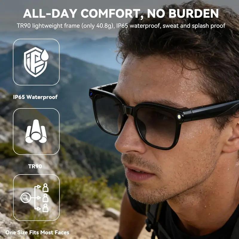 CoolWiz AI Smart Glasses for New Vlog, 1080p HD video recording, ChatGPT call support, Bluetooth calling, 100+ music players, translation features, black glasses for men, suitable for outdoor sports and everyday use - gallery