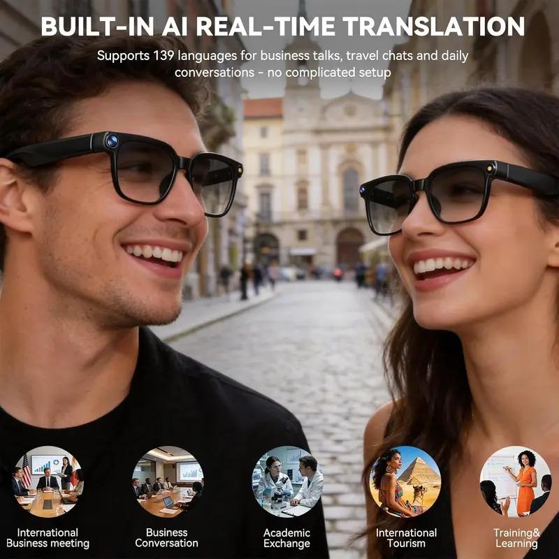 CoolWiz AI Smart Glasses for New Vlog, 1080p HD video recording, ChatGPT call support, Bluetooth calling, 100+ music players, translation features, black glasses for men, suitable for outdoor sports and everyday use - gallery