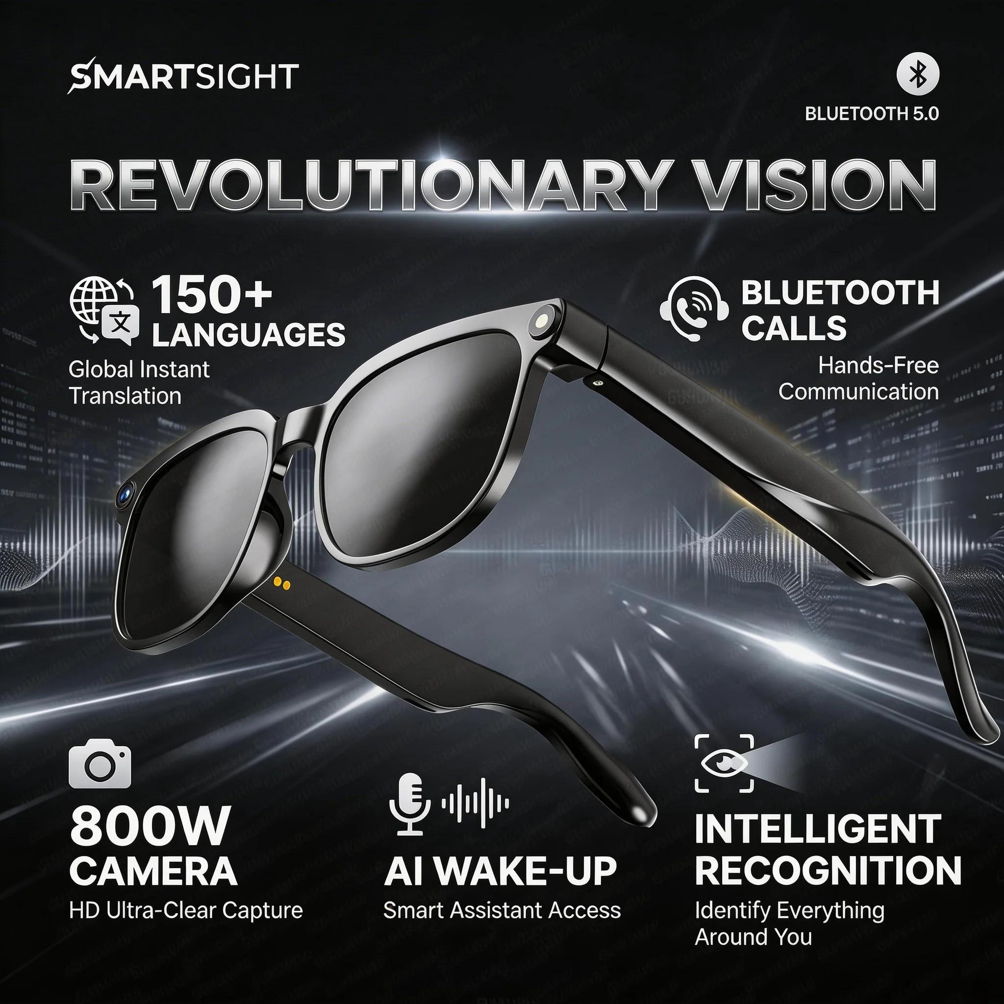 CoolWiz AI Smart Glasses for New Vlog, 1080p HD video recording, ChatGPT call support, Bluetooth calling, 100+ music players, translation features, black glasses for men, suitable for outdoor sports and everyday use - gallery