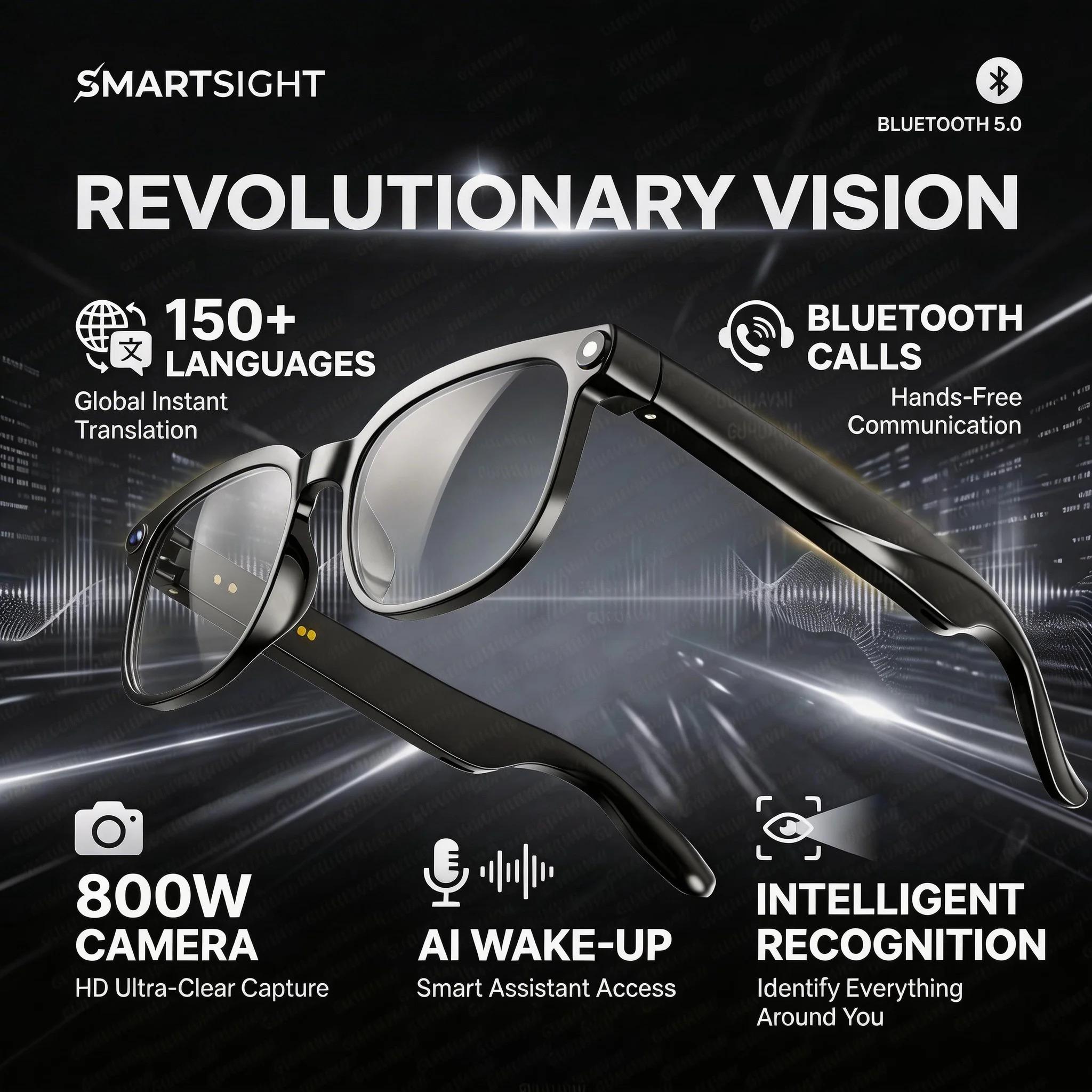 CoolWiz AI Smart Glasses for New Vlog, 1080p HD video recording, ChatGPT call support, Bluetooth calling, 100+ music players, translation features, black glasses for men, suitable for outdoor sports and everyday use - gallery