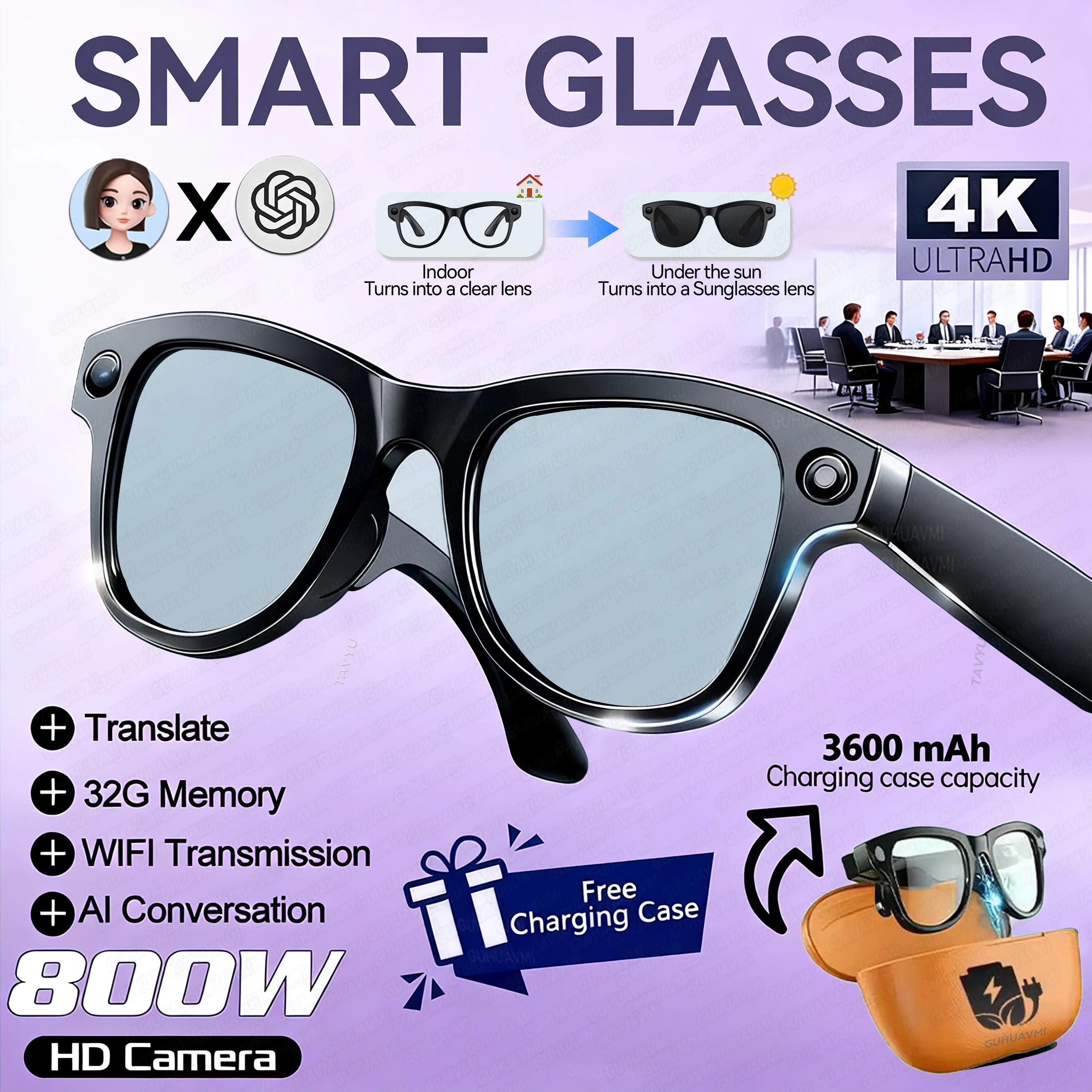 CoolWiz Smart Glasses Baru 3600MAh Pengecas Mudah Alih M02ultra Wanita 800W Kamera AI Terjemahan Rakaman Video Pemain Muzik Cermin Mata Panggilan Lelaki Untuk Sukan Luar Penggunaan Harian - gallery