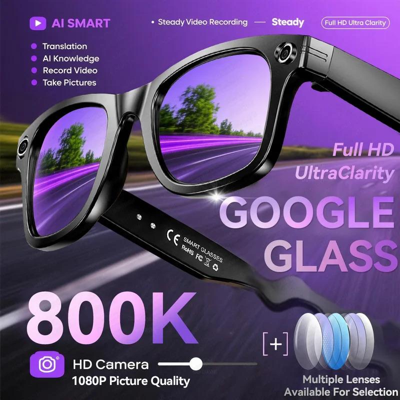 CoolWiz smart glasses with a 1080P video camera, black sunglasses, Bluetooth call translation, music playback, recording, men’s photochromic glasses for outdoor sports and everyday use