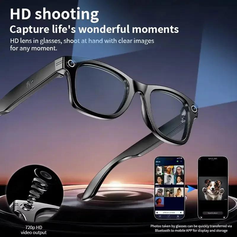 CoolWiz smart glasses with a 1080P video camera, black sunglasses, Bluetooth call translation, music playback, recording, men’s photochromic glasses for outdoor sports and everyday use - gallery