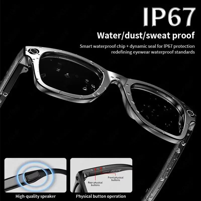 CoolWiz smart glasses with a 1080P video camera, black sunglasses, Bluetooth call translation, music playback, recording, men’s photochromic glasses for outdoor sports and everyday use - gallery