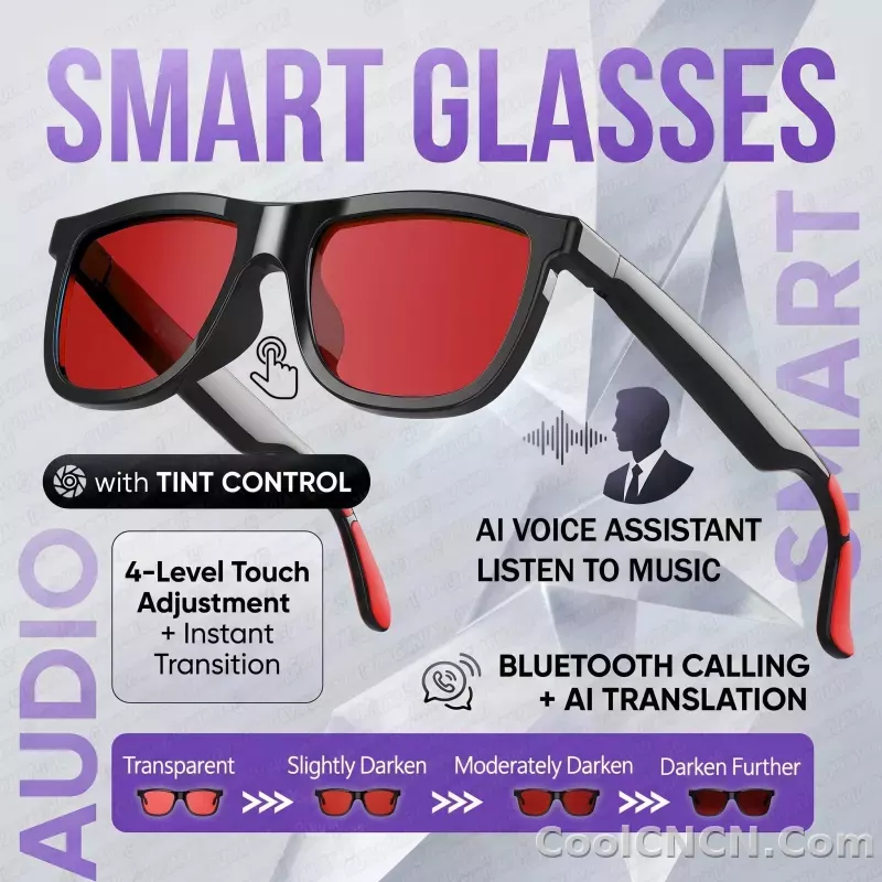 CoolWiz Smart Glasses with Audio, Electrochromic Lenses, Touch Controls, 4 New Speed Levels, 164+ Language Translations, Bluetooth Calling, Blackout Sunglasses, Music, ChatGPT — for outdoor sports and everyday use - detail