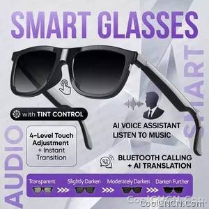 CoolWiz Smart Glasses with Audio, Electrochromic Lenses, Touch Controls, 4 New Speed Levels, 164+ Language Translations, Bluetooth Calling, Blackout Sunglasses, Music, ChatGPT — for outdoor sports and everyday use - view 8