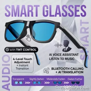 CoolWiz Smart Glasses with Audio, Electrochromic Lenses, Touch Controls, 4 New Speed Levels, 164+ Language Translations, Bluetooth Calling, Blackout Sunglasses, Music, ChatGPT — for outdoor sports and everyday use - view 9