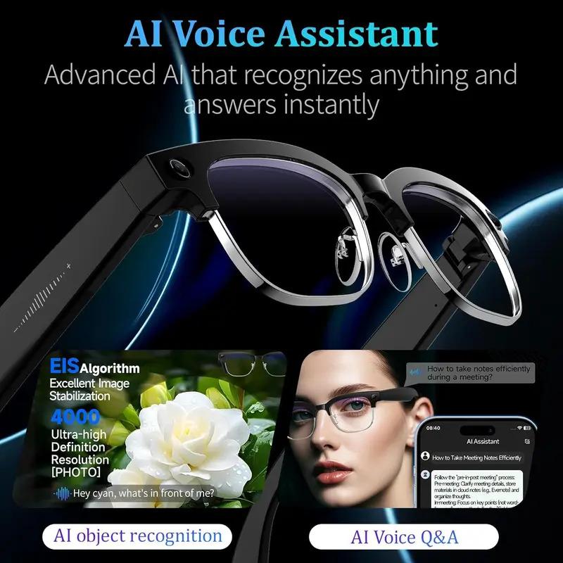 CoolWiz AI Smart Glasses 4K HD with Color Change, 8MP Camera, 1080p Video, AI Music Player, AI Calls, AI Sports Glasses for Men, for Outdoor Sports and Everyday Use - gallery
