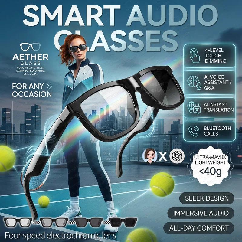 CoolWiz Cermin Mata Pintar Bluetooth 4 Tahap Elektrochromic AI Baharu ChatGPT 164+Terjemahan Bahasa Muzik Panggilan Bebas Tangan Cermin Mata Hitam Untuk Sukan Luar Penggunaan Harian - gallery
