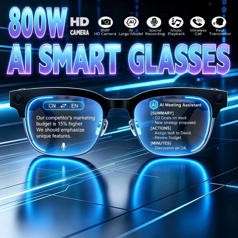 2026New AI Smart Glasses 120+Language Translation 800W Pixel Camera Video Music Player Call Business 8K Color Change Glasses Men