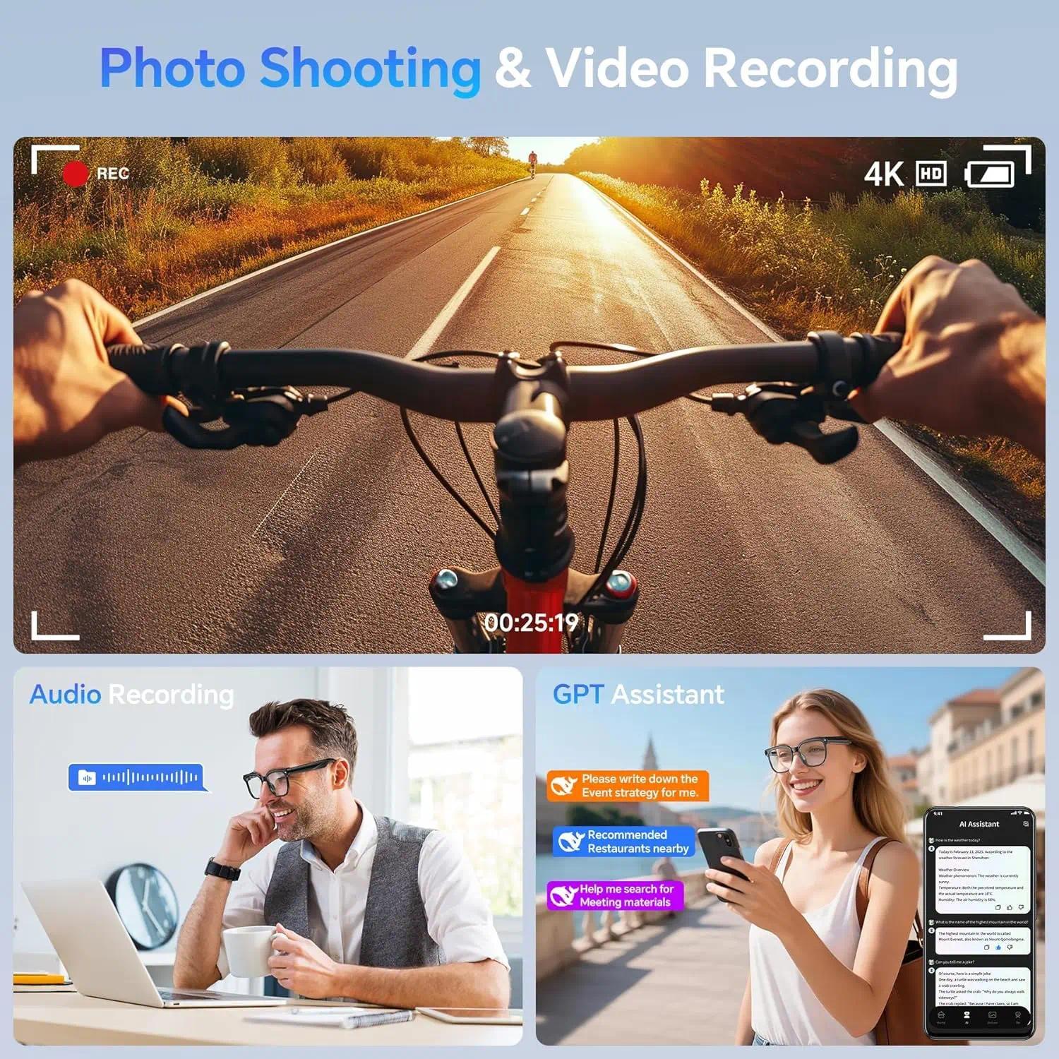 2026 New Smart AI Glasses 1080P HD Video Record Camera ChatGPT Bluetooth Call 32GB ROM Language Translation Music Sunglasses Men - gallery