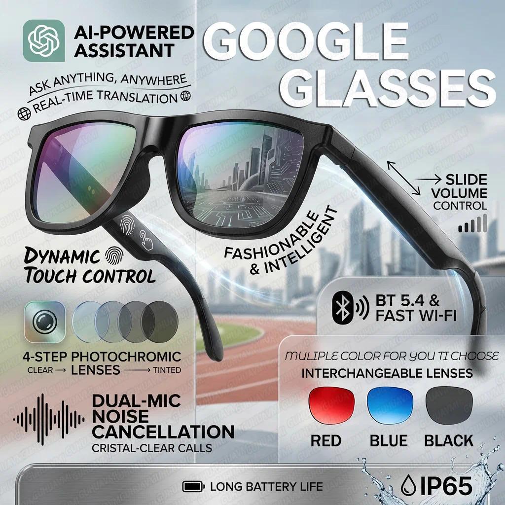 2026 New Electrochromic Lens Audio Smart Glasses Men 164+Language Translation AI ChatGPT BT Call Music Player Sunglasses Women