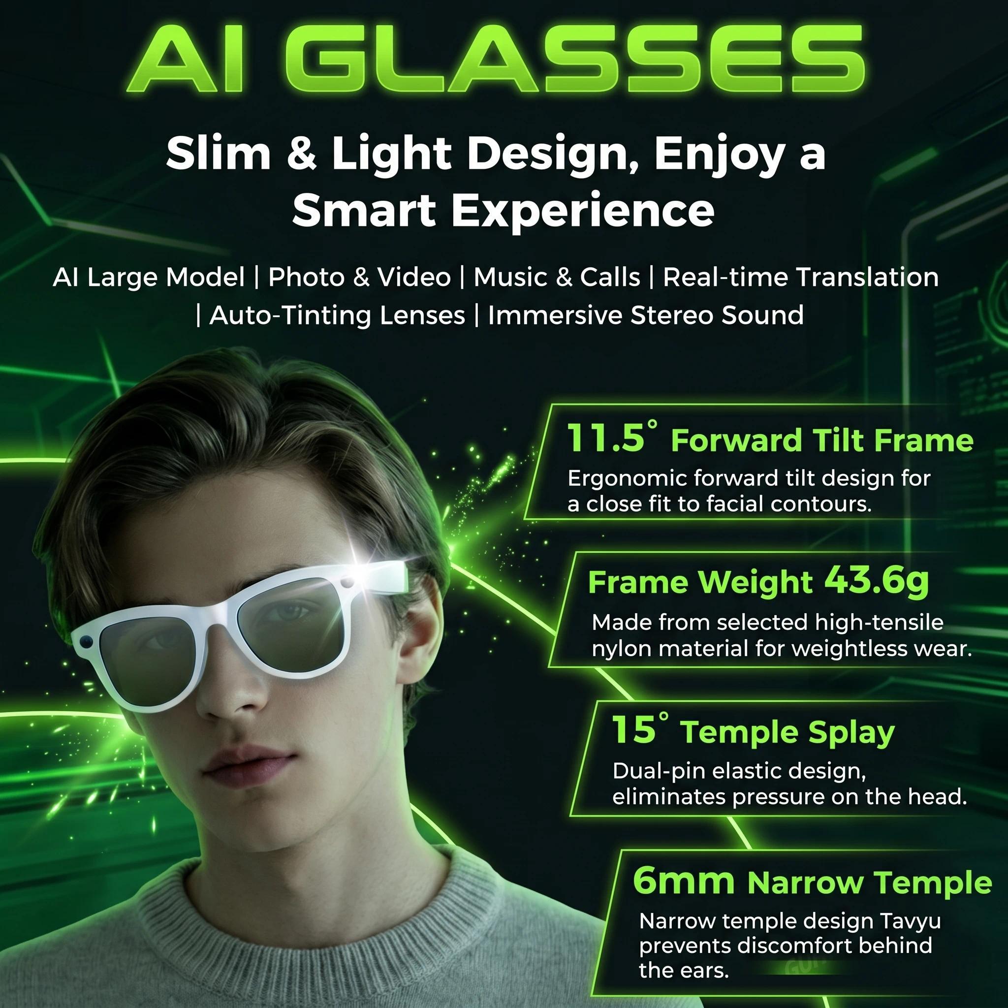 2026 AI Smart Glasses 1080P HD Camera Video Recorder Voice Translation Wireless Audio WiFi Sync Touch Eyewear for Travel Men Use - gallery