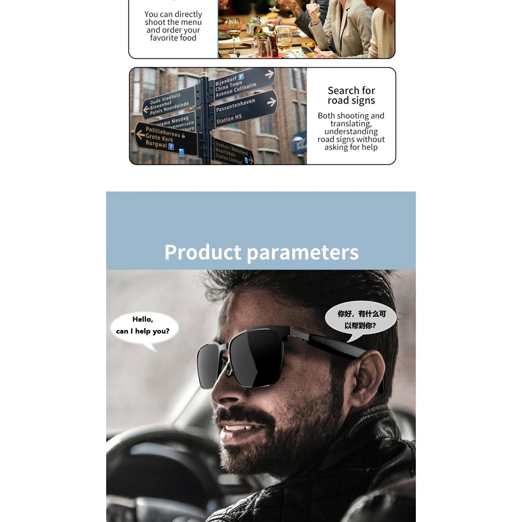 Smart Glasses SG20 Pro AI Intelligent Driver Sunglasses Touch Earphone with 144 Languages Online Translation for Men Women - gallery