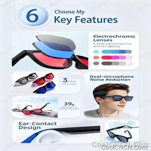 2026 Smart Audio Glasses Touch Control Color Changing Lens Dual Microphone Noise Reduction AI translation Bluetooth Sunglasses - view 3