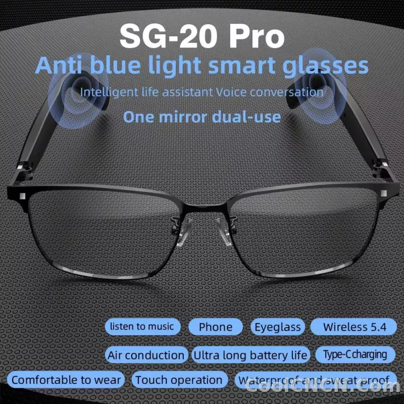 SG-20 Pro TWS 2-in-1 Smart Bluetooth Glasses - Convertible Sunglasses & Clear Lenses, Wireless Audio, Touch Control - detail