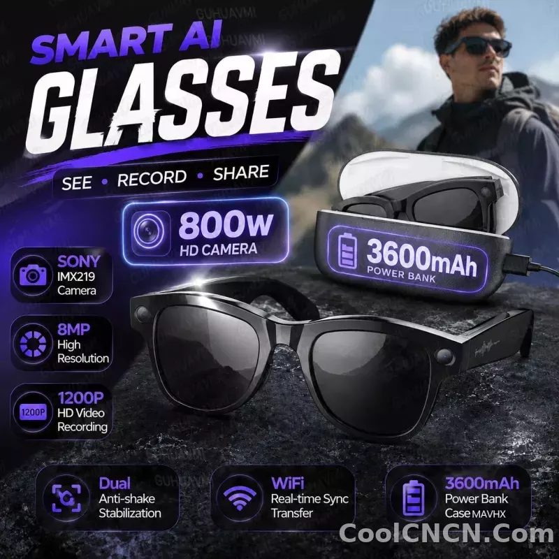 AI Camera Glasses 2026 New 1080P Video Recorder Bluetooth Audio Open Ear Music Voice Control WiFi Sync Smart Eyewear Outdoor Use