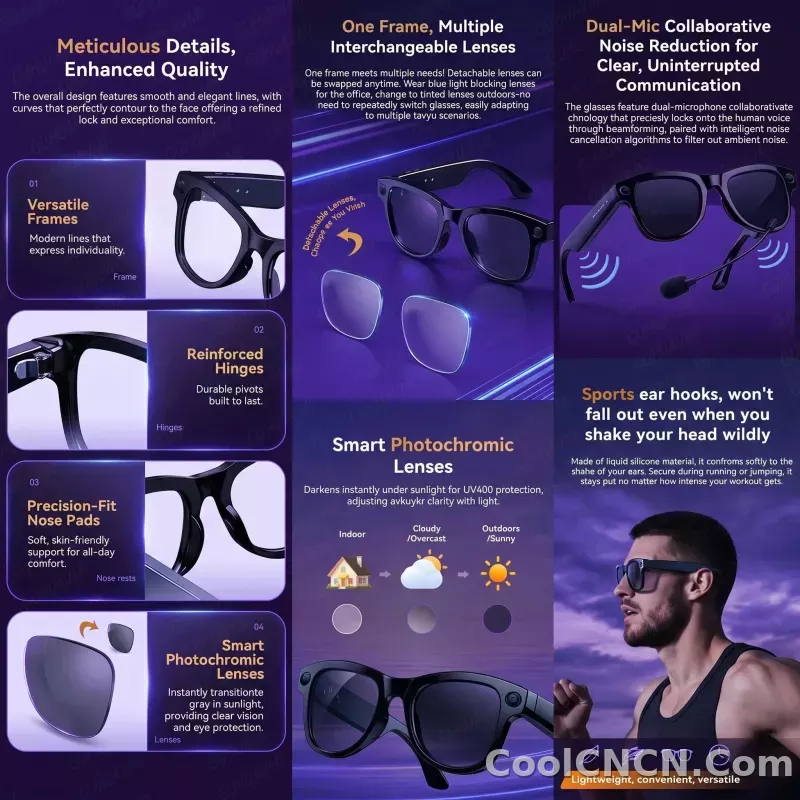AI Camera Glasses 2026 New 1080P Video Recorder Bluetooth Audio Open Ear Music Voice Control WiFi Sync Smart Eyewear Outdoor Use - detail