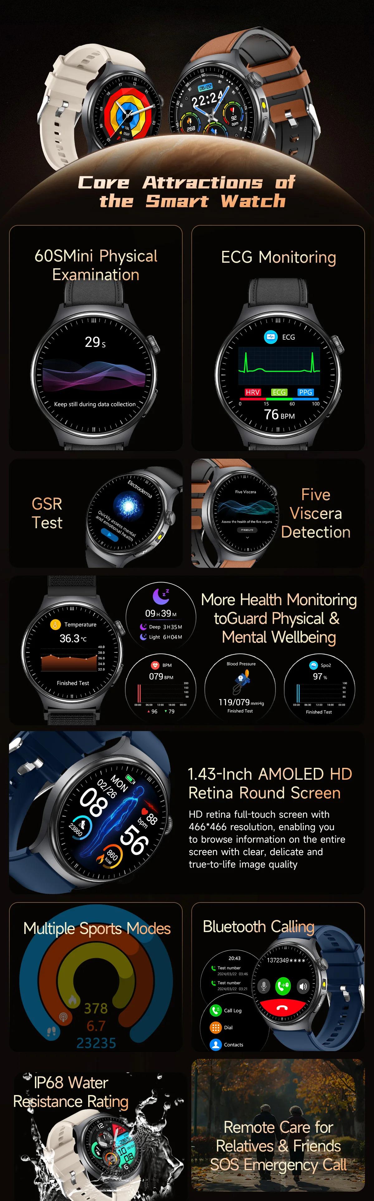 CoolWiz New Healthcare-Grade Smartwatch — Health Monitoring (Uric Acid, Lipids), ECG + PPG, Temperature, BMI, Bluetooth Calls, iOS Health smartwatch for outdoor sports and everyday use - gallery