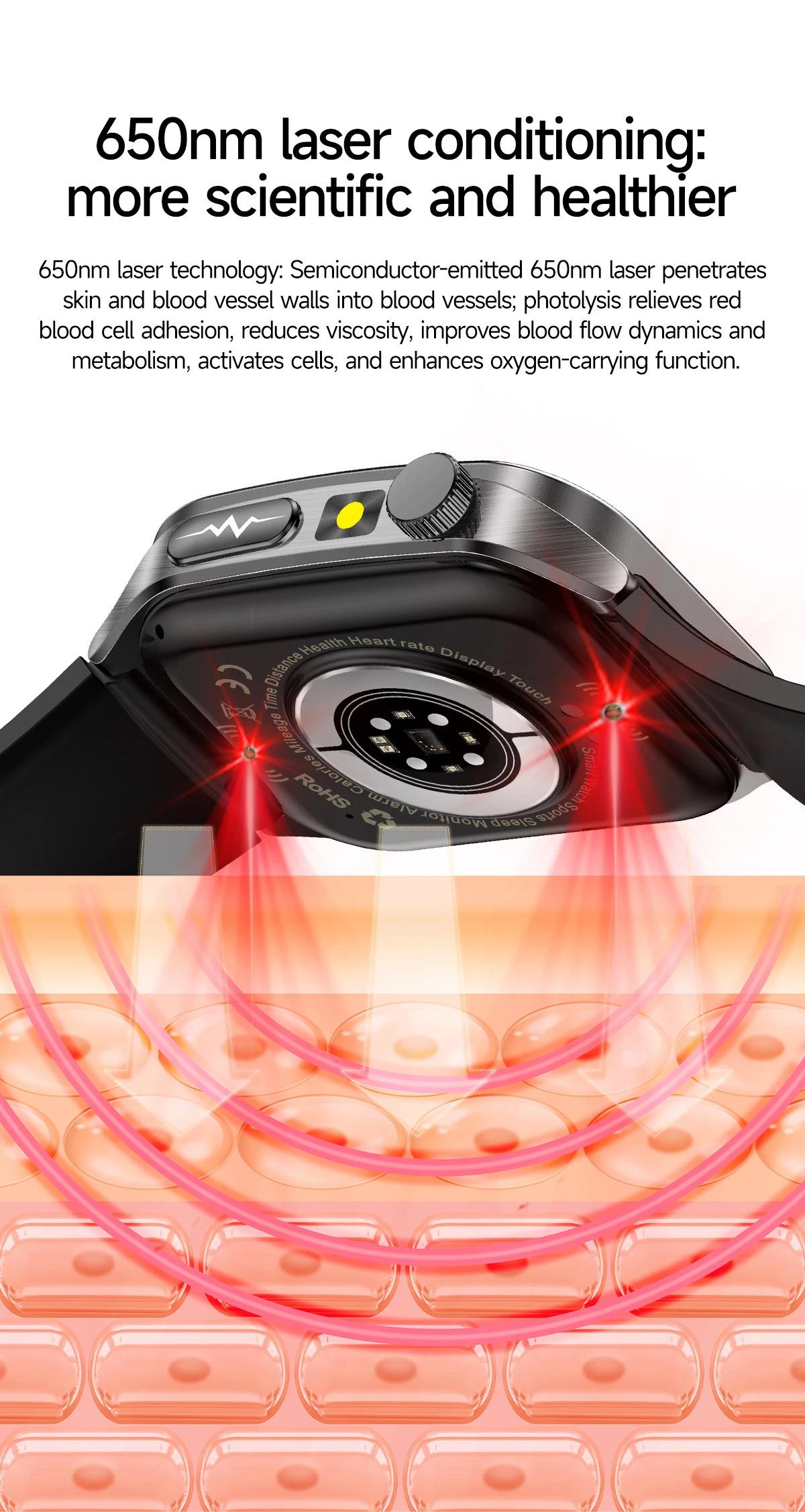 CoolWiz New Laser Therapy Smart Watch, ECG+PPG, Men’s 3D Curved Design, Sapphire Glass, Blood Pressure, Uric Acid, Lipids Monitoring, Sports smartwatch for outdoor activities and daily use - gallery