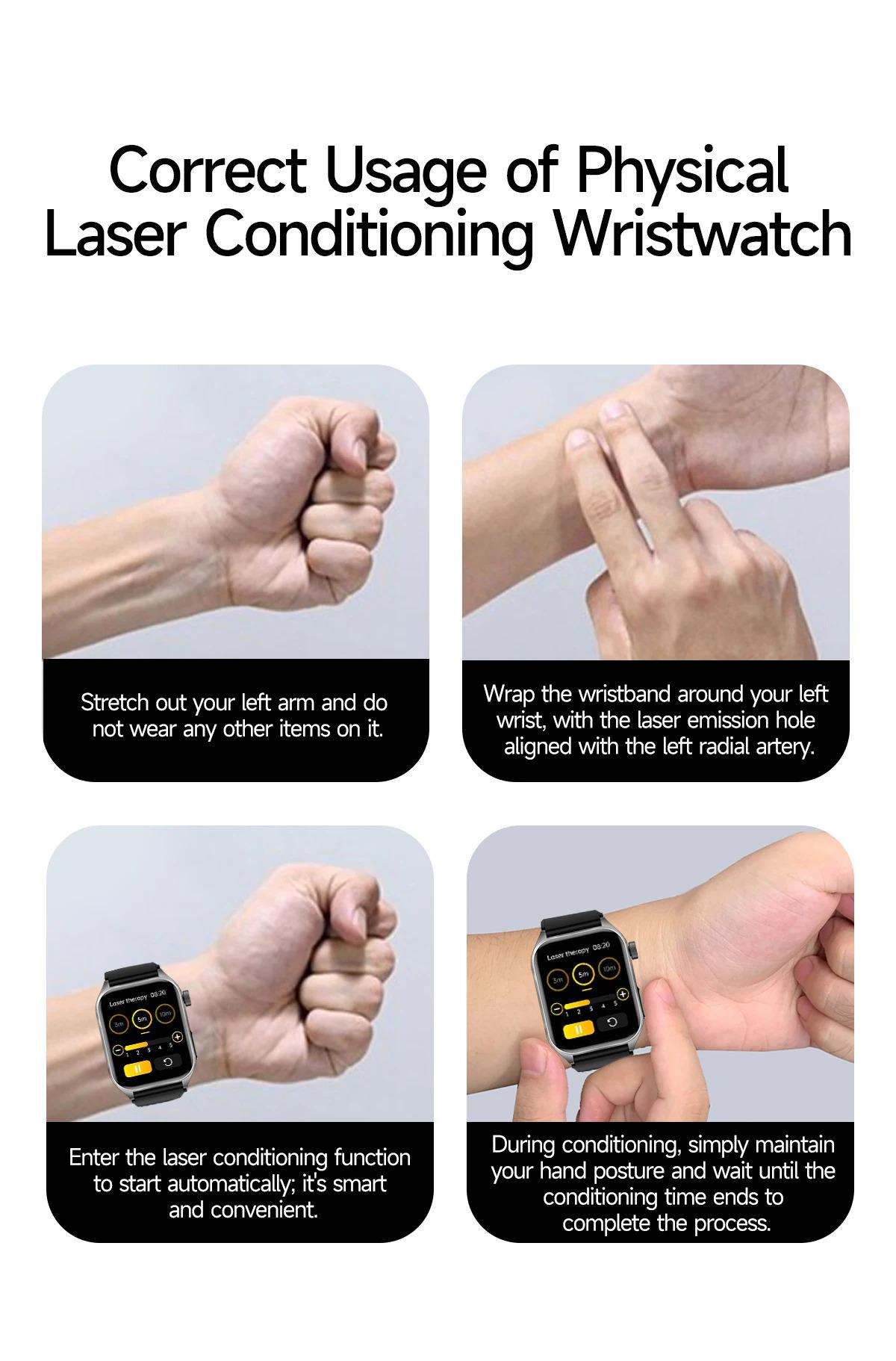 CoolWiz New Laser Therapy Smart Watch, ECG+PPG, Men’s 3D Curved Design, Sapphire Glass, Blood Pressure, Uric Acid, Lipids Monitoring, Sports smartwatch for outdoor activities and daily use - gallery