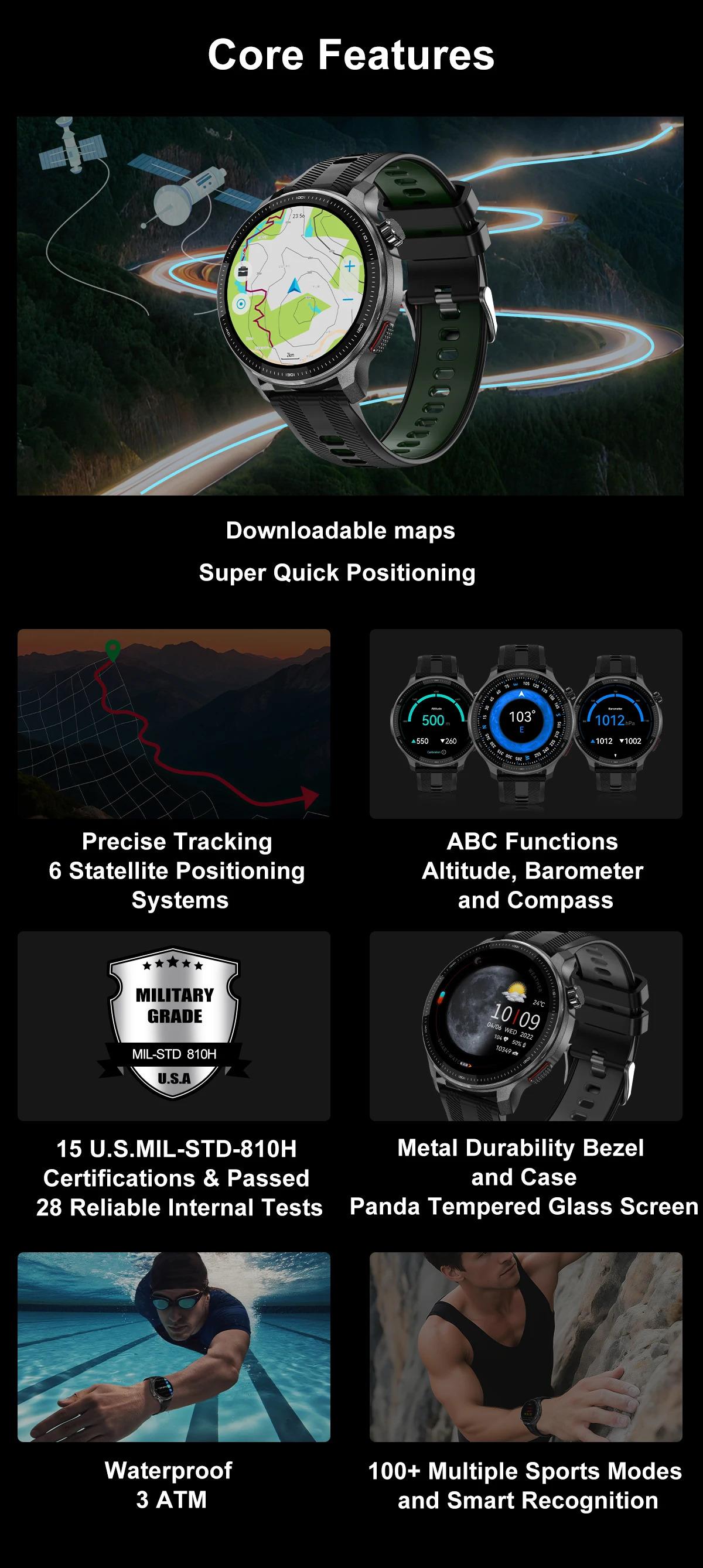 CoolWiz Smartwatch with built-in GPS, offline maps, 4GB memory, 3ATM water resistance, 500mAh battery, compass, call making, sports swimming band for outdoor activities and everyday use - gallery