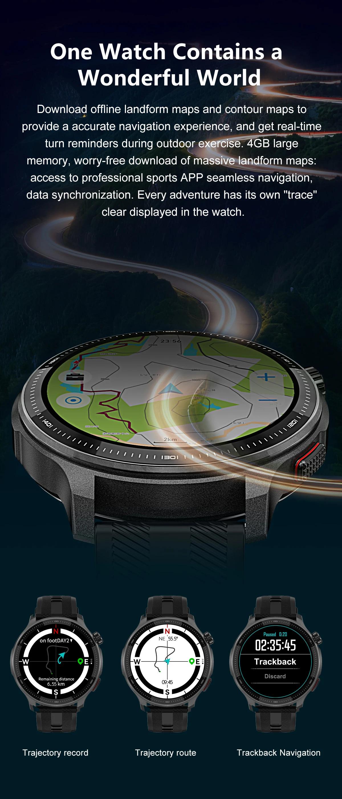 CoolWiz Smartwatch with built-in GPS, offline maps, 4GB memory, 3ATM water resistance, 500mAh battery, compass, call making, sports swimming band for outdoor activities and everyday use - gallery