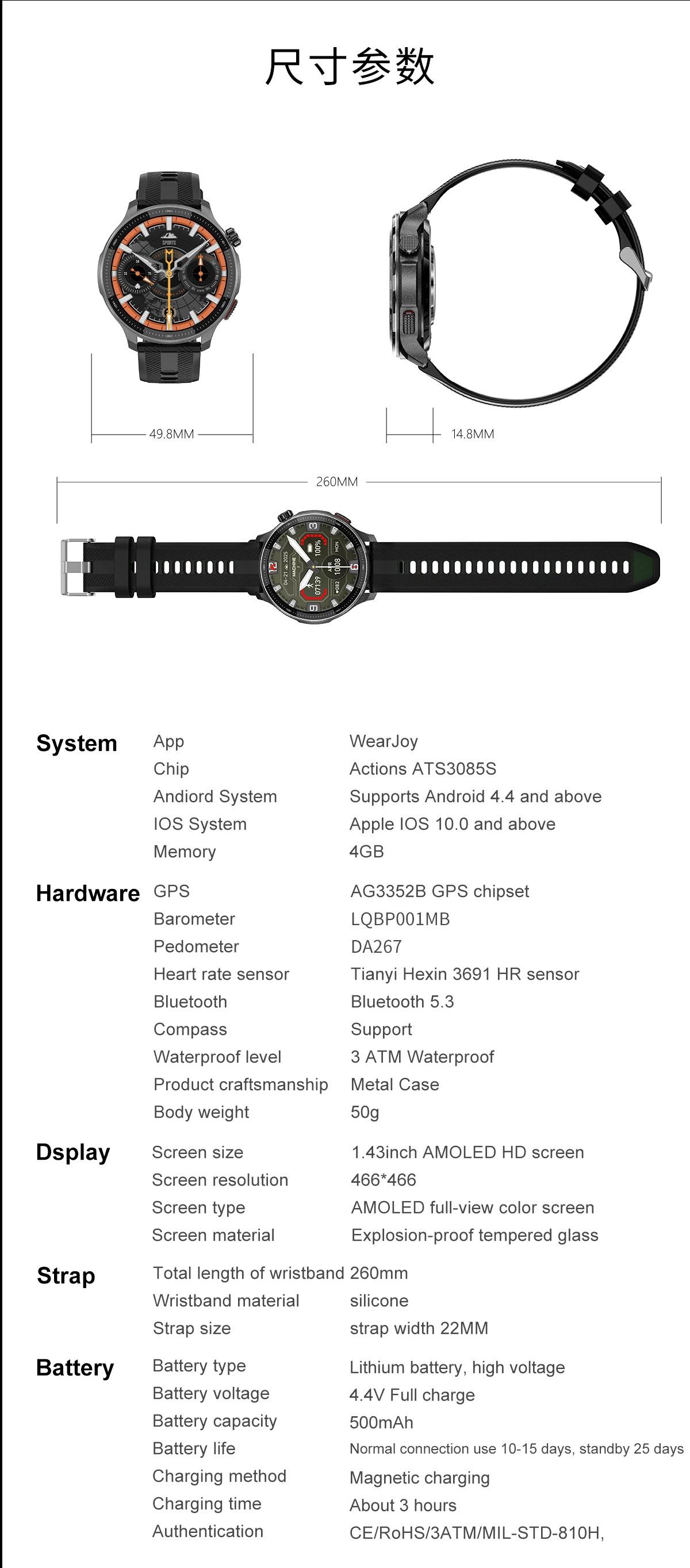 CoolWiz Smartwatch with built-in GPS, offline maps, 4GB memory, 3ATM water resistance, 500mAh battery, compass, call making, sports swimming band for outdoor activities and everyday use - gallery
