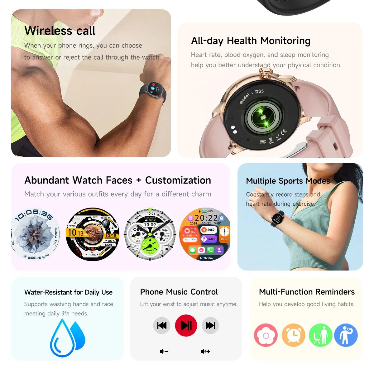 CoolWiz New Women’s Smart Watch, 1.43″ AMOLED HD Screen, GPS, Heart Rate Monitor, Bluetooth Calling, Waterproof, Outdoor Smart Watch for Women, Suitable for Sports, Outdoor Activities, and Daily Use - gallery