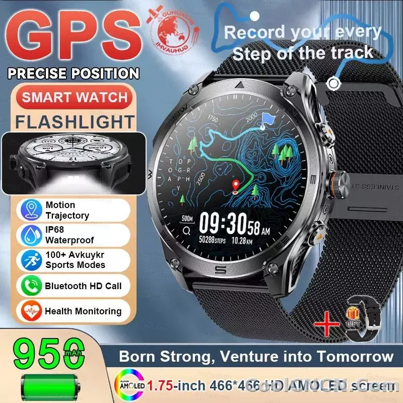 CoolWiz 025 Professional Sports Smart Watch, Military-Grade, Dual-Band GPS Positioning for Men, 10 ATM Water Resistance, 1000 mAh Battery, Compass Bracelet, Compatible with iOS—Ideal for Outdoor Sports and Everyday Use - detail
