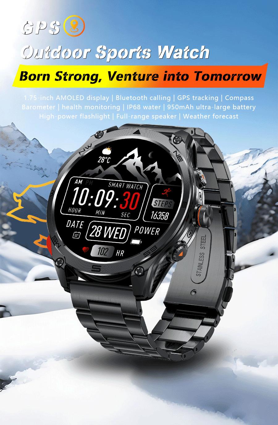 CoolWiz 025 Professional Sports Smart Watch, Military-Grade, Dual-Band GPS Positioning for Men, 10 ATM Water Resistance, 1000 mAh Battery, Compass Bracelet, Compatible with iOS—Ideal for Outdoor Sports and Everyday Use - gallery