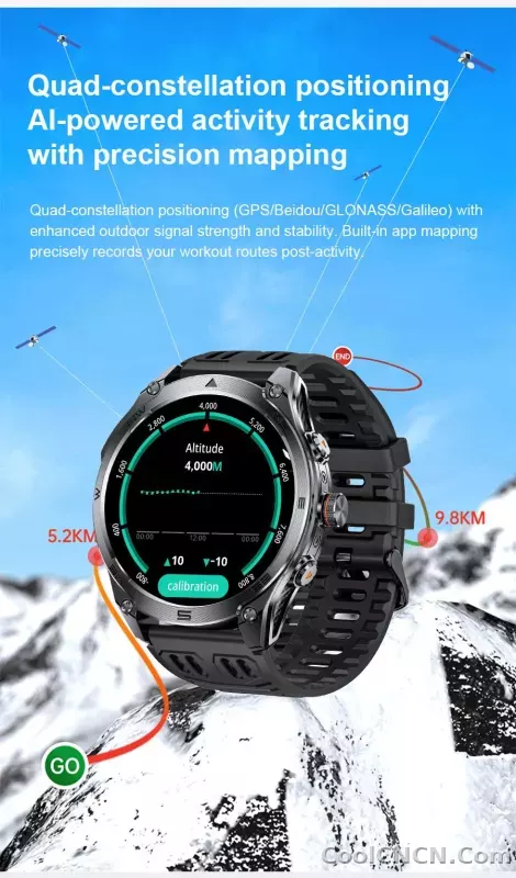 CoolWiz 025 Professional Sports Smart Watch, Military-Grade, Dual-Band GPS Positioning for Men, 10 ATM Water Resistance, 1000 mAh Battery, Compass Bracelet, Compatible with iOS—Ideal for Outdoor Sports and Everyday Use - detail