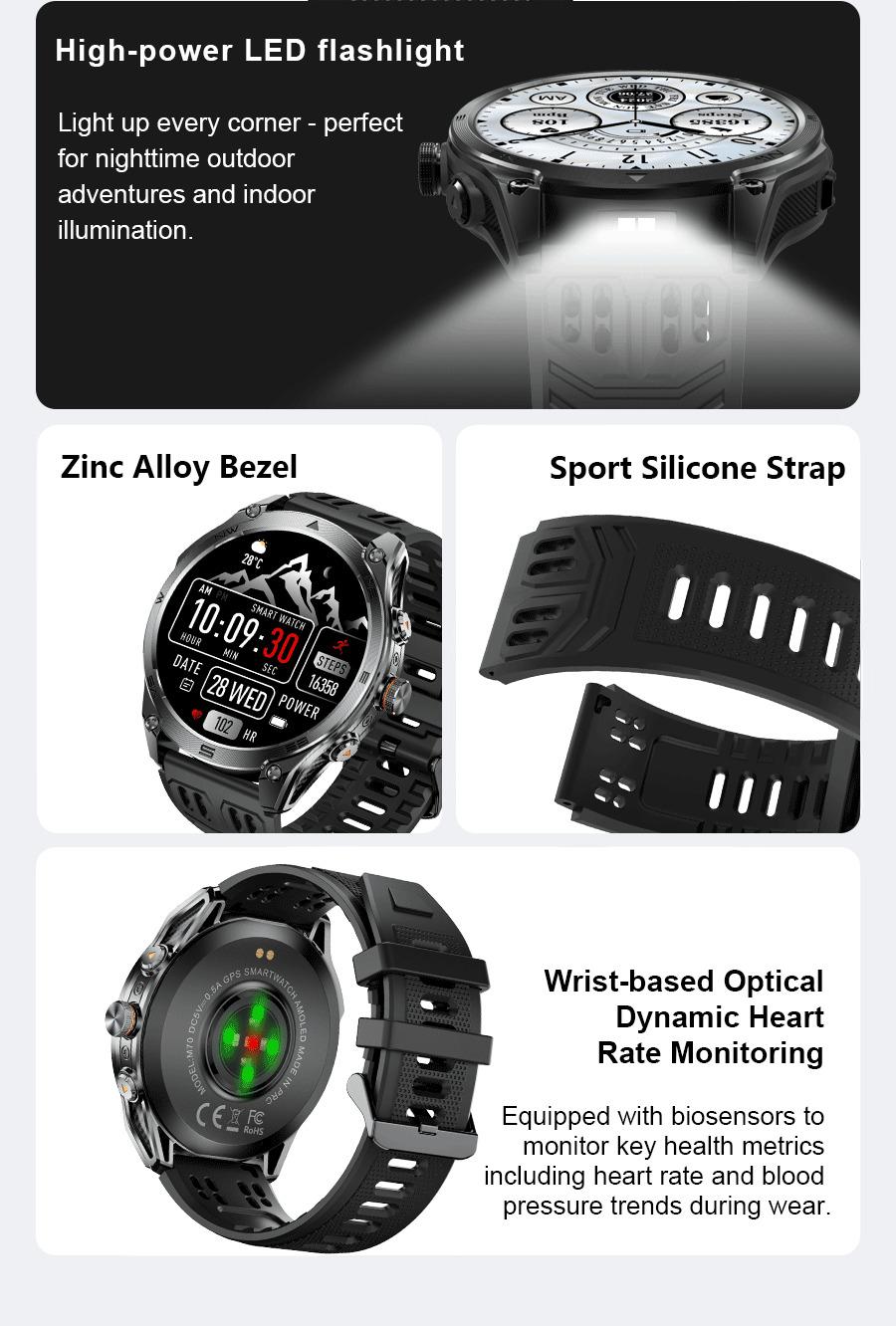 CoolWiz 025 Professional Sports Smart Watch, Military-Grade, Dual-Band GPS Positioning for Men, 10 ATM Water Resistance, 1000 mAh Battery, Compass Bracelet, Compatible with iOS—Ideal for Outdoor Sports and Everyday Use - gallery