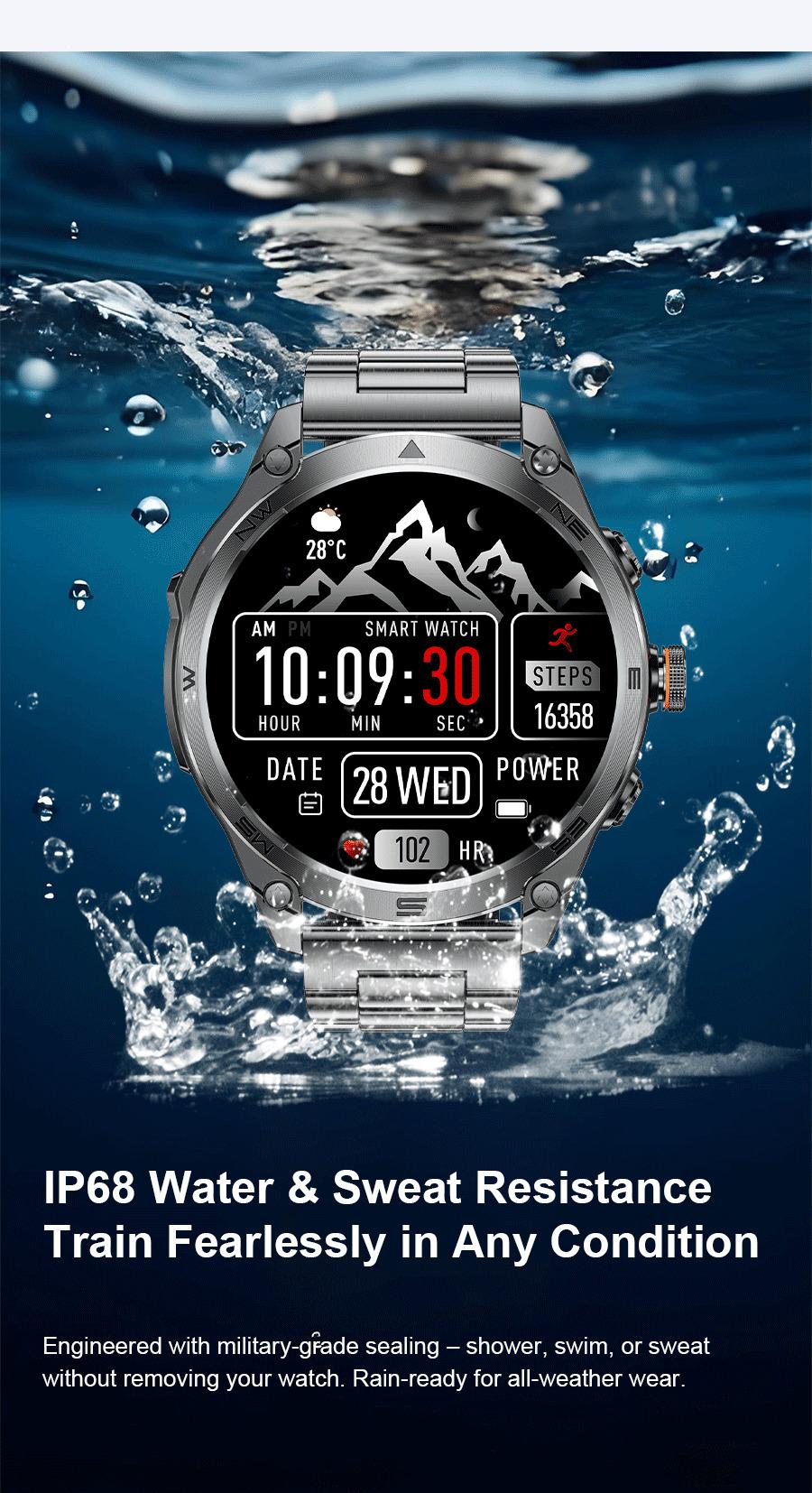 CoolWiz 025 Professional Sports Smart Watch, Military-Grade, Dual-Band GPS Positioning for Men, 10 ATM Water Resistance, 1000 mAh Battery, Compass Bracelet, Compatible with iOS—Ideal for Outdoor Sports and Everyday Use - gallery