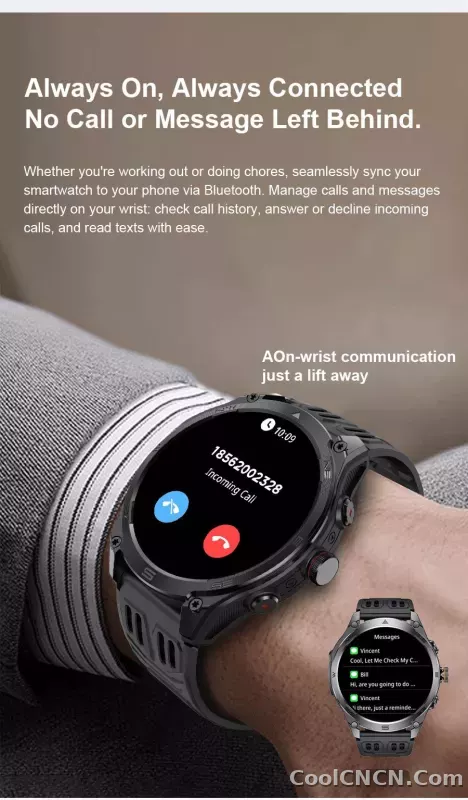 CoolWiz 025 Professional Sports Smart Watch, Military-Grade, Dual-Band GPS Positioning for Men, 10 ATM Water Resistance, 1000 mAh Battery, Compass Bracelet, Compatible with iOS—Ideal for Outdoor Sports and Everyday Use - detail