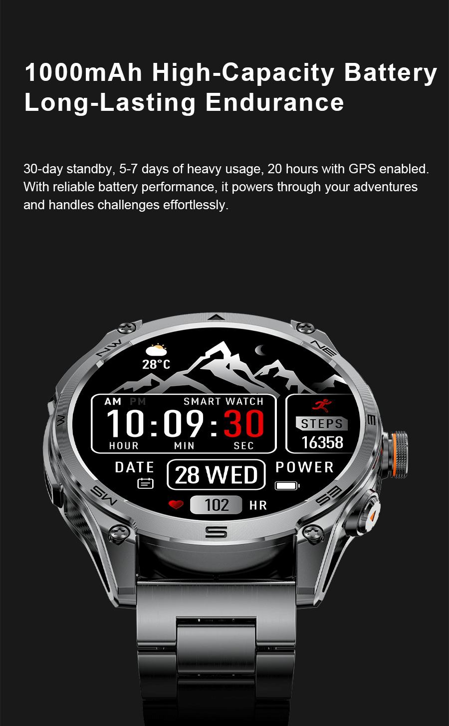 CoolWiz 025 Professional Sports Smart Watch, Military-Grade, Dual-Band GPS Positioning for Men, 10 ATM Water Resistance, 1000 mAh Battery, Compass Bracelet, Compatible with iOS—Ideal for Outdoor Sports and Everyday Use - gallery