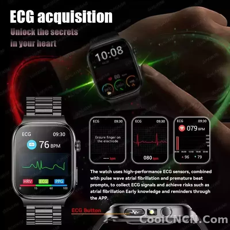 CoolWiz Health Blood Pressure ECG + PPG Monitor Smartwatch for Men — uric acid, blood fat, five organ monitoring, call capability, health tracker, compatible with iOS, suitable for outdoor sports and daily use - detail