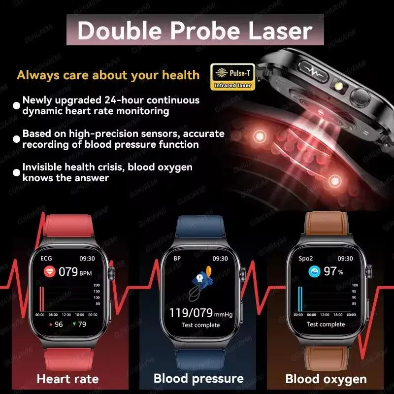 CoolWiz Health Blood Pressure ECG + PPG Monitor Smartwatch for Men — uric acid, blood fat, five organ monitoring, call capability, health tracker, compatible with iOS, suitable for outdoor sports and daily use - gallery