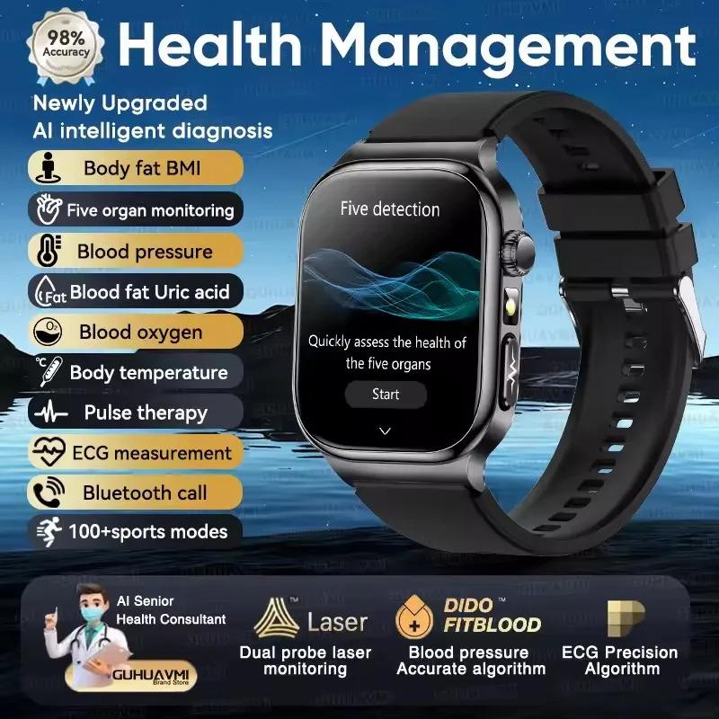 CoolWiz Health Blood Pressure ECG + PPG Monitor Smartwatch for Men — uric acid, blood fat, five organ monitoring, call capability, health tracker, compatible with iOS, suitable for outdoor sports and daily use - gallery
