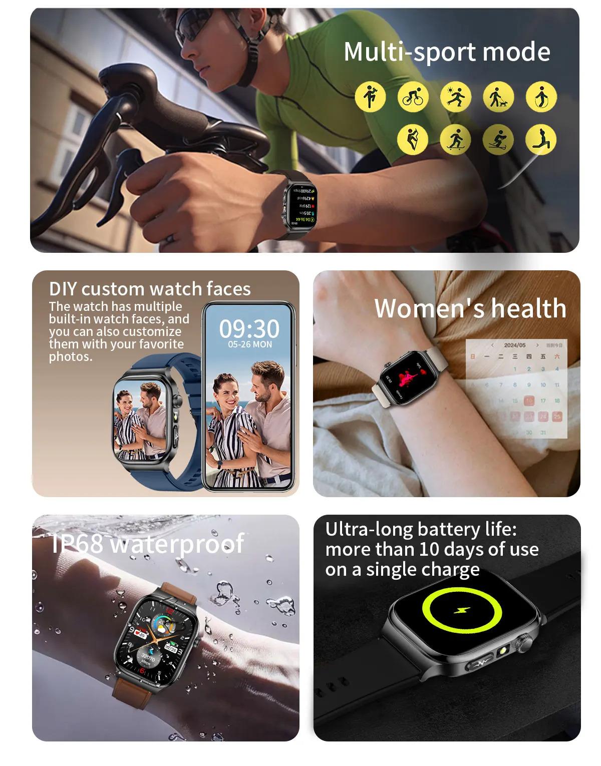 CoolWiz Health Blood Pressure ECG + PPG Monitor Smartwatch for Men — uric acid, blood fat, five organ monitoring, call capability, health tracker, compatible with iOS, suitable for outdoor sports and daily use - gallery