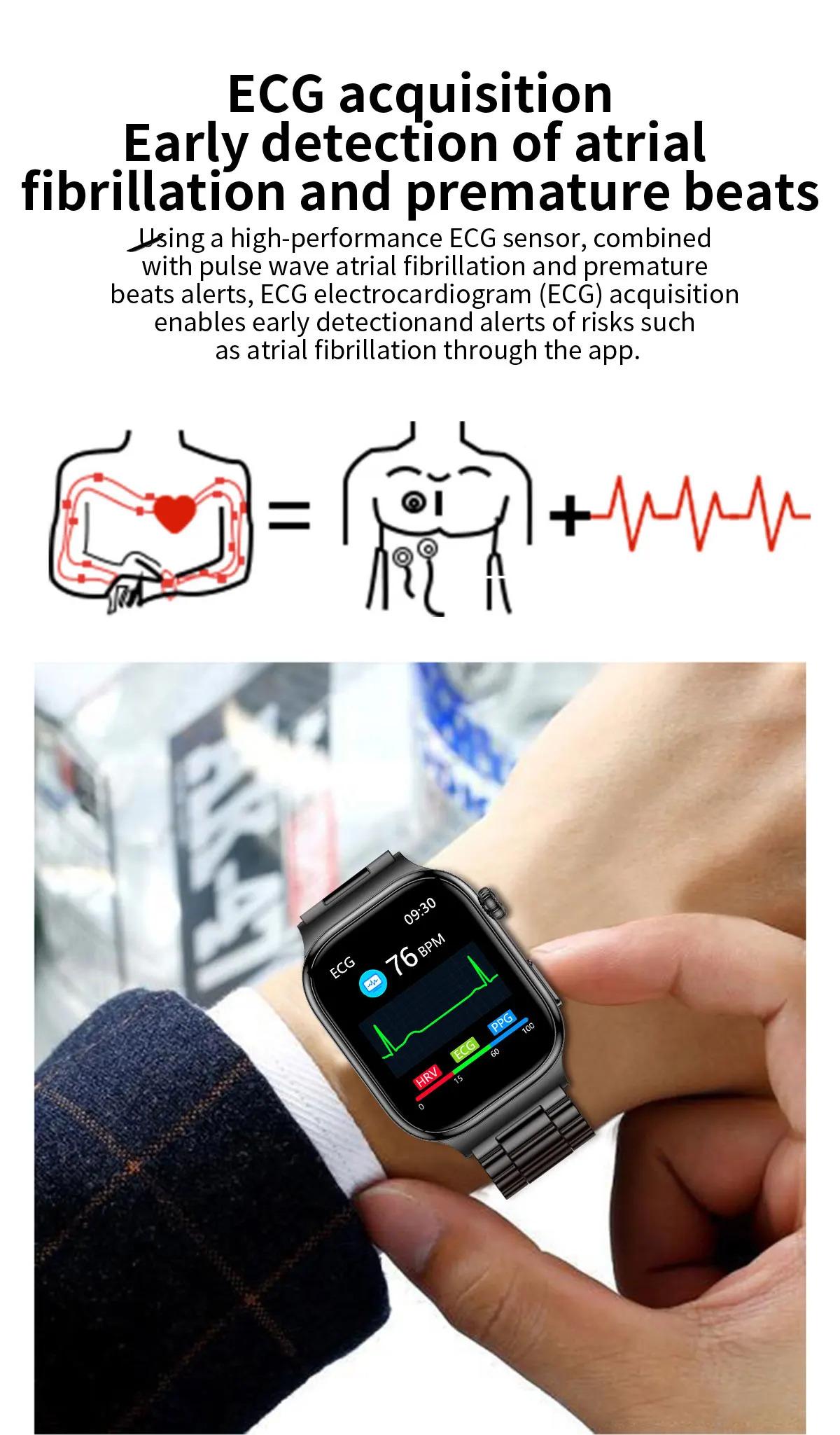 CoolWiz Health Blood Pressure ECG + PPG Monitor Smartwatch for Men — uric acid, blood fat, five organ monitoring, call capability, health tracker, compatible with iOS, suitable for outdoor sports and daily use - gallery